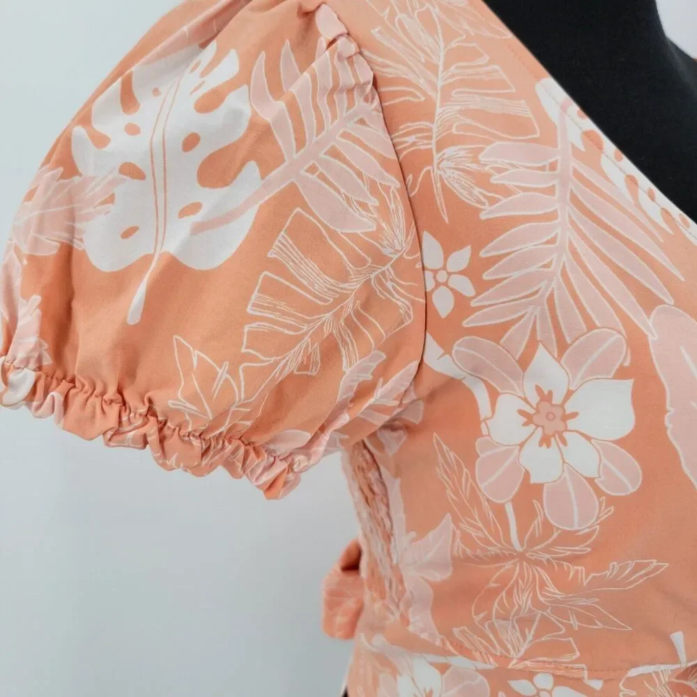 Madden NYC Top Juniors Large Crop Puff Sleeves Tie Back Floral Padded NEW - Picture 5 of 10